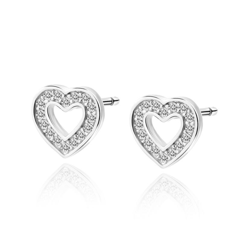 Dámské stříbrné náušnice Heart Love Crystal